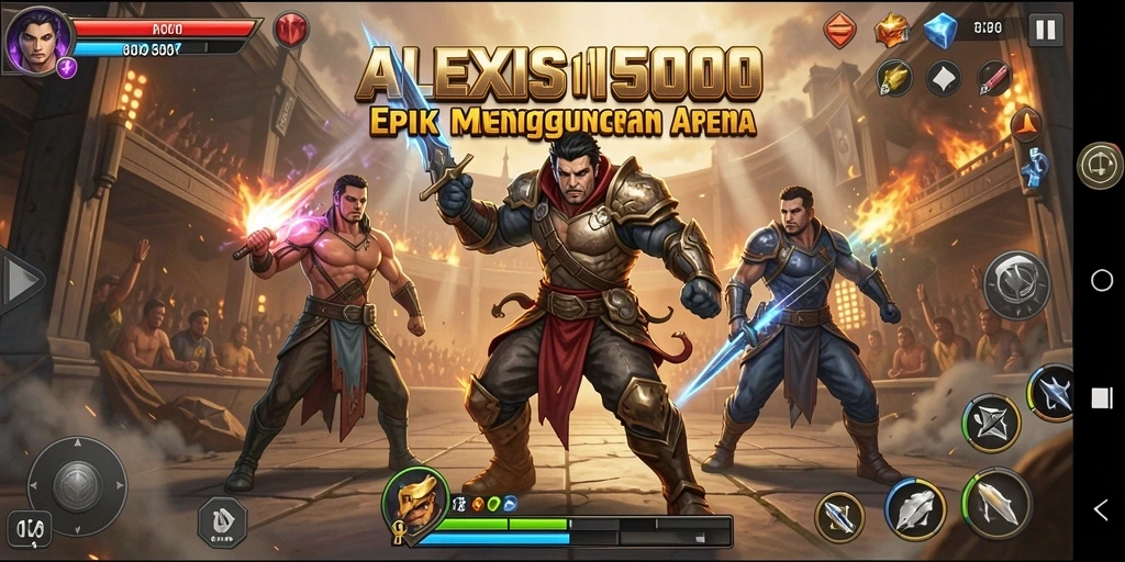 Gameplay ALEXIS500 menampilkan pertarungan mendebarkan antara karakter-karakter unik.