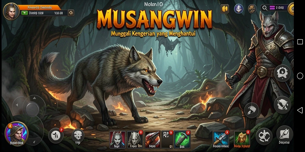 Screenshot menunjukkan adegan menegangkan dari gameplay MUSANGWIN.