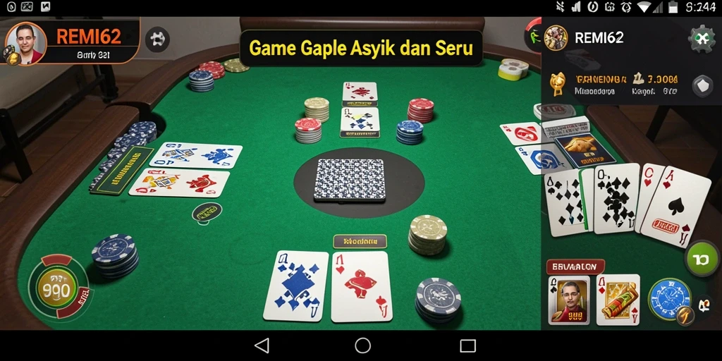 Screenshot dari gameplay Gaple di <strong>REMI62</strong> menunjukkan suasana permainan yang seru.