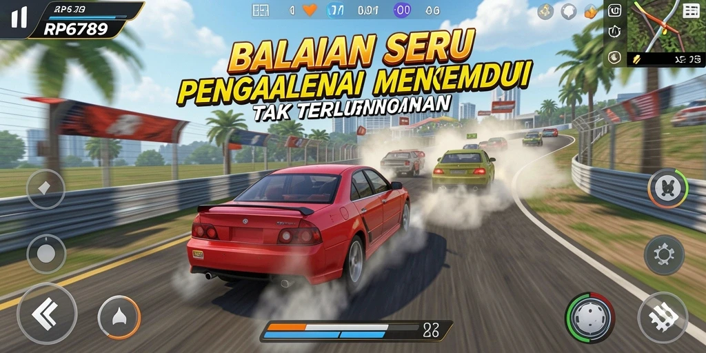 Tampilan gameplay RP6789 yang seru dengan mobil balap yang memukau.