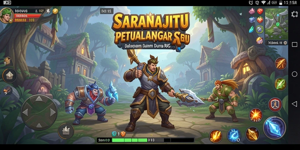 Tangkapan layar gameplay SARANAJITU menampilkan pertempuran RPG yang seru.