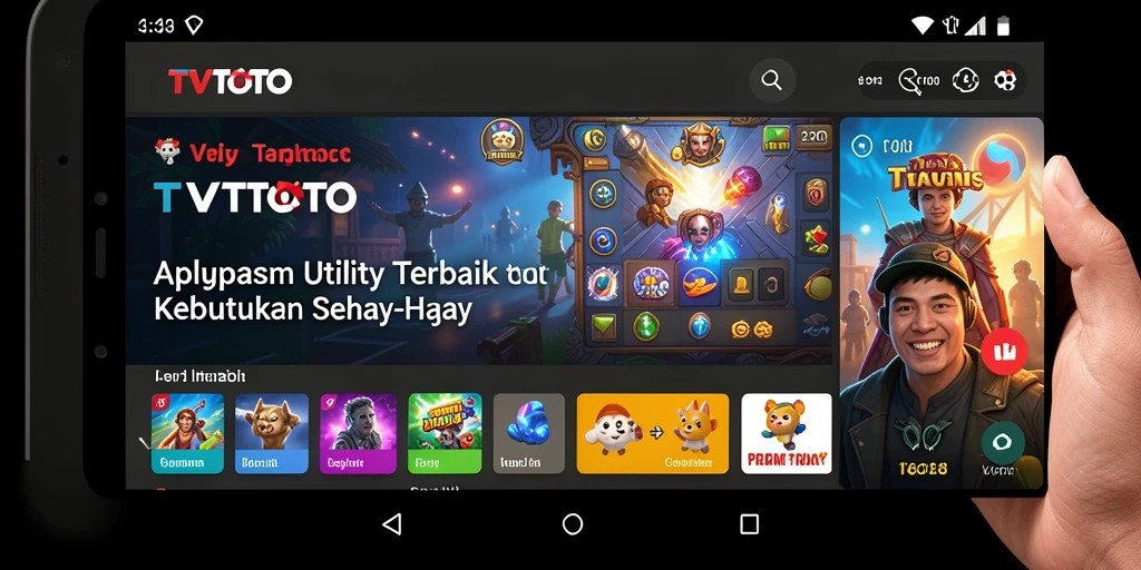 Tampilan utama aplikasi TVTOTO dengan fitur-fitur Utility yang bermanfaat.